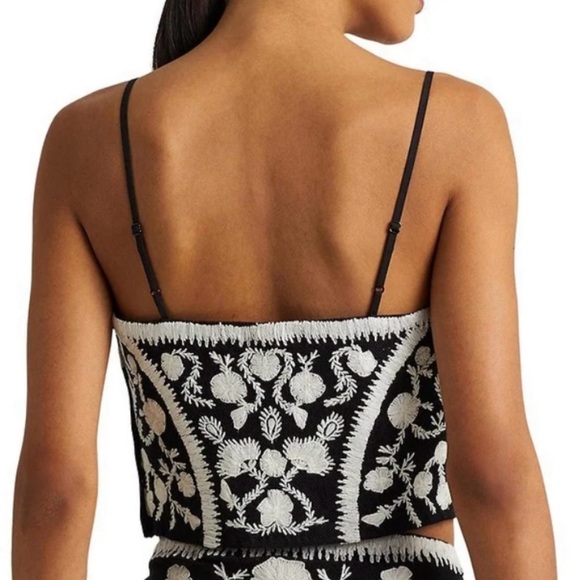 Ralph Lauren - Floral-Embroidered Tulle Crop Top - Picture 2 of 8